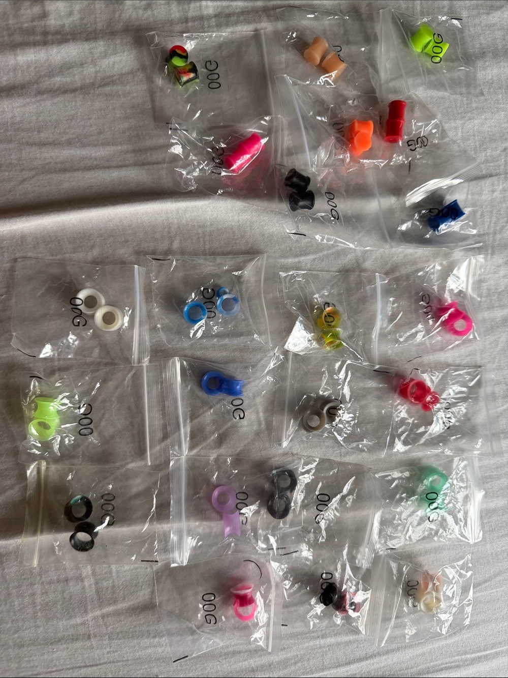 Multi-Color 00M Silicone Gauges - Assorted Color Pack